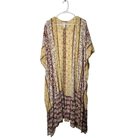 Free People Tops - Free People Women OS Yellow Red Butterfly Kimono Duster Bohemian Maxi Ruffle